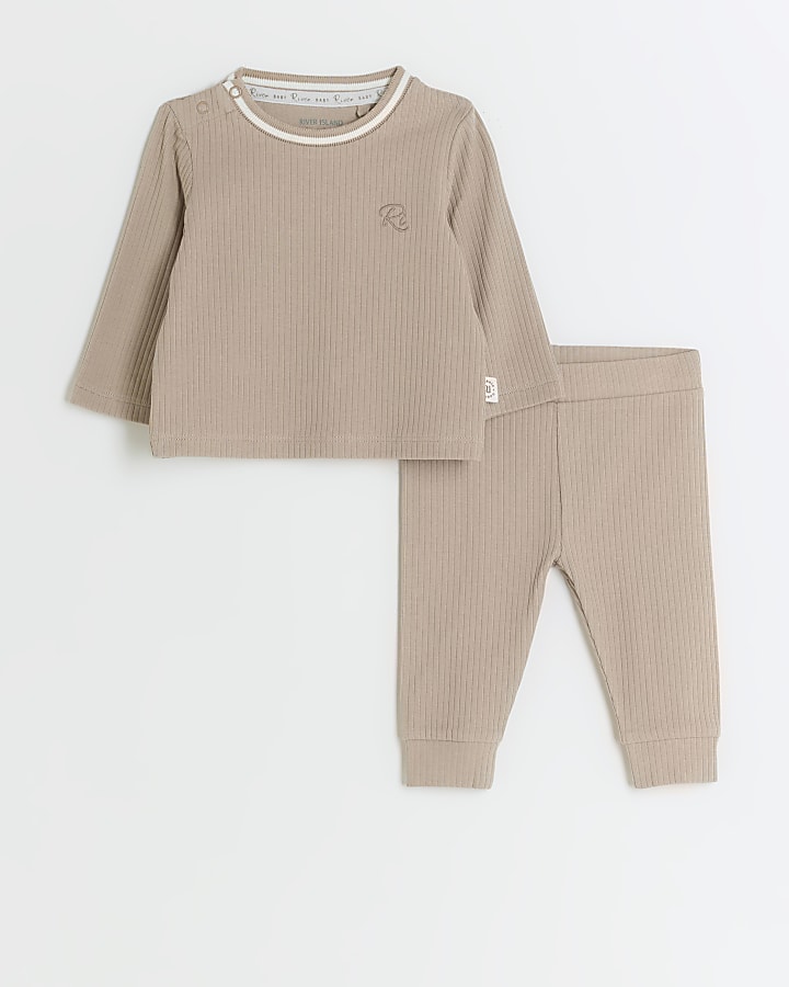 Baby beige rib sweatshirt set