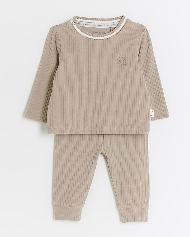 Baby beige rib sweatshirt set