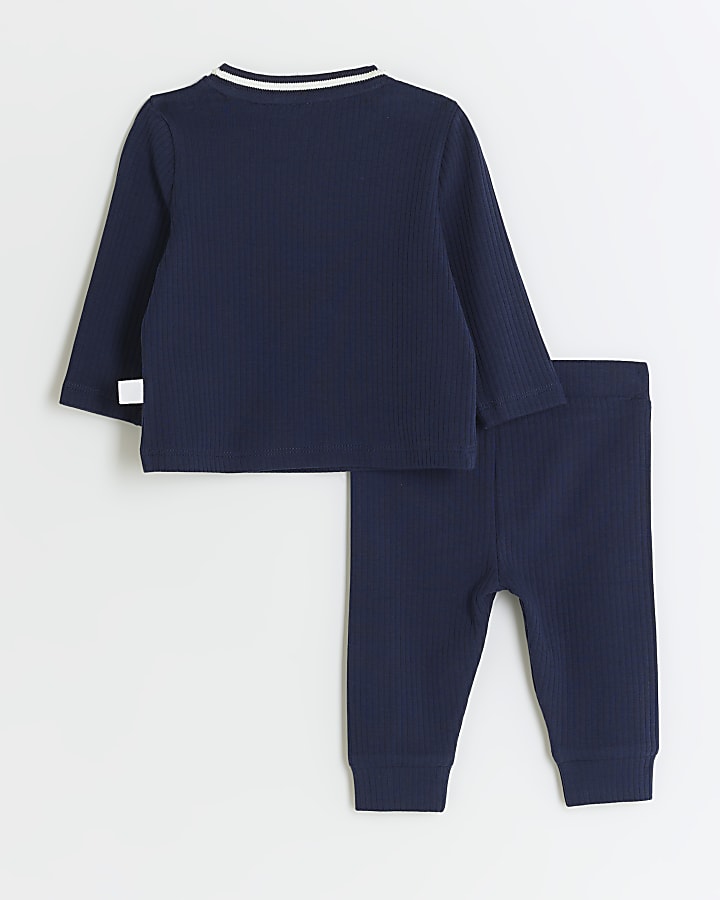 Baby boys navy rib sweatshirt set