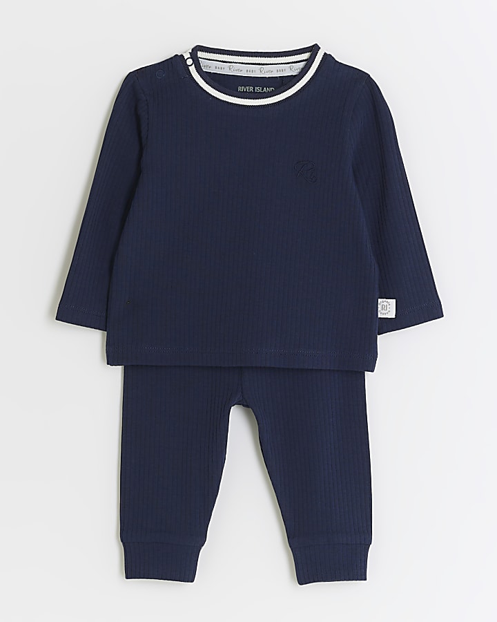 Baby boys navy rib sweatshirt set