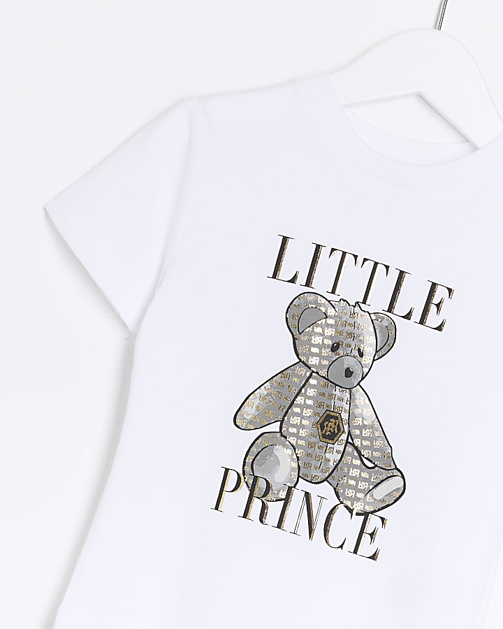 Mini boys white bear print t-shirt