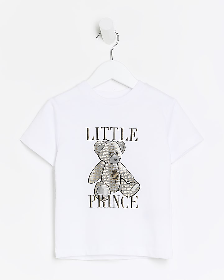 Mini boys white bear print t-shirt