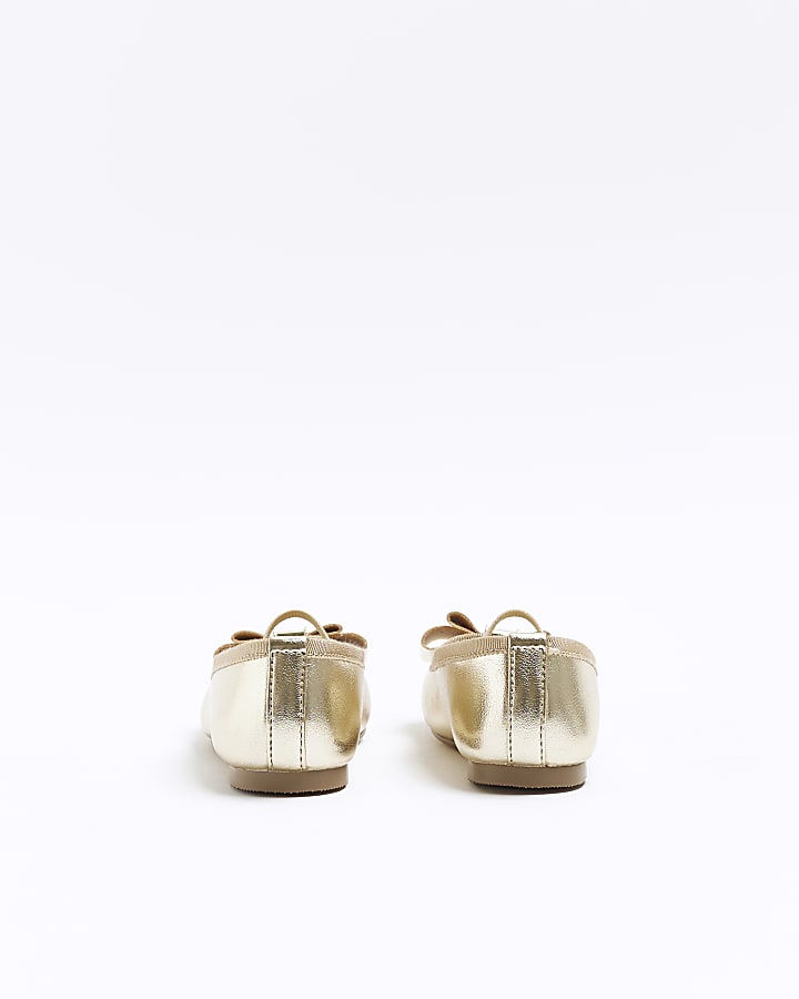 Mini girls gold bow detail ballet pumps