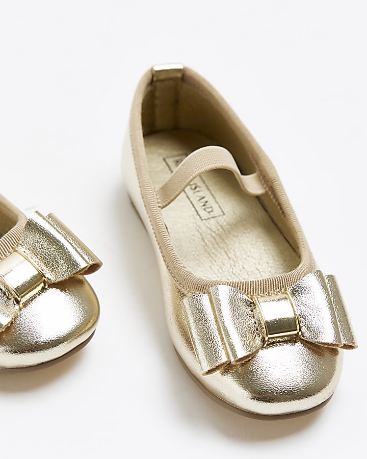 Mini girls gold bow detail ballet pumps