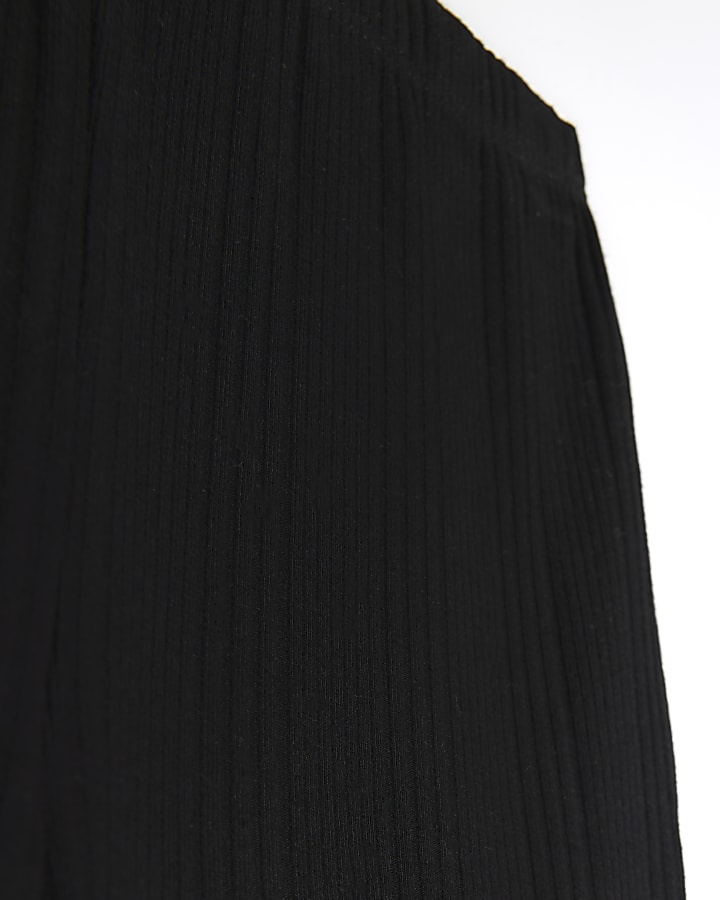 Girls black rib flared trousers
