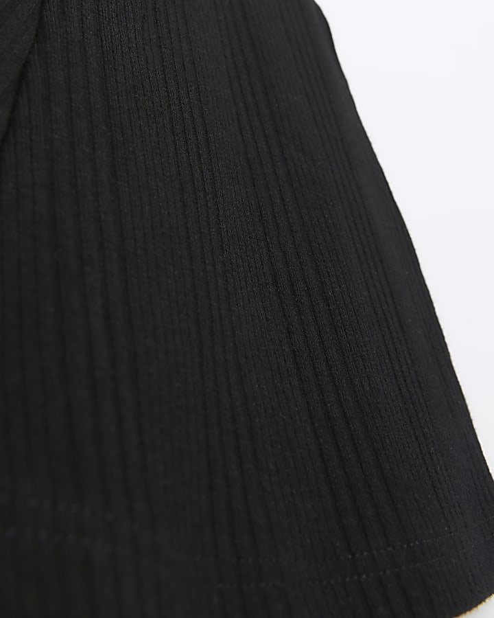 Girls black rib flared trousers
