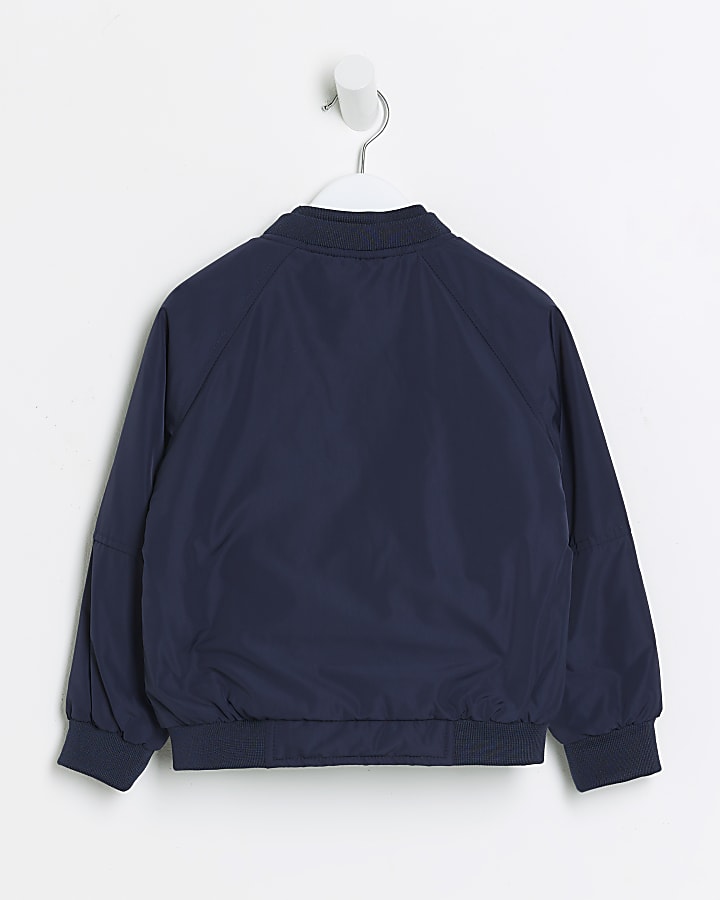 Mini navy nylon bomber jacket