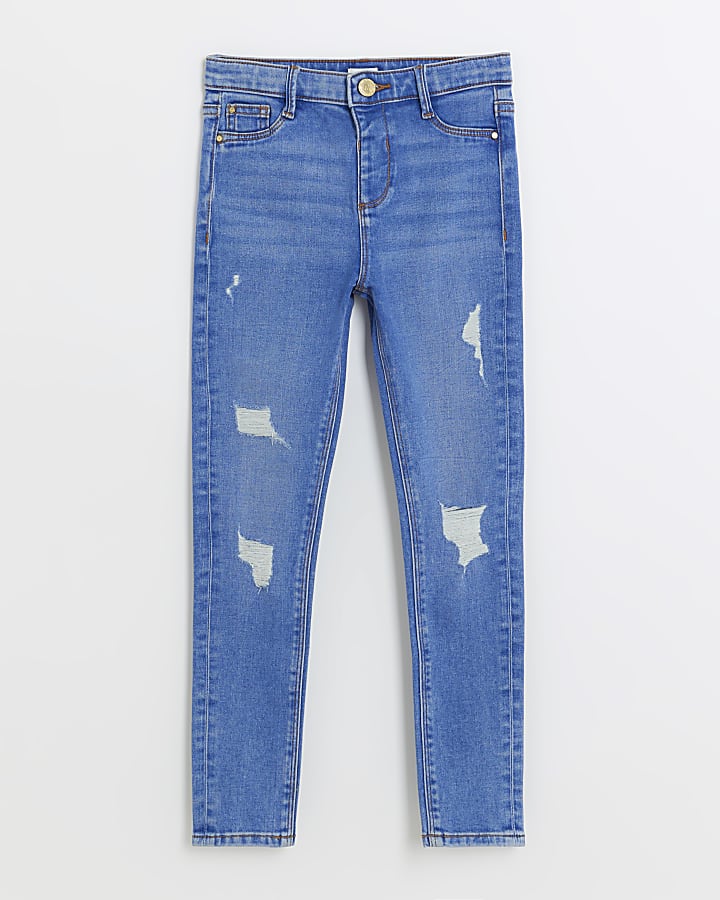 Girls blue ripped skinny jeans