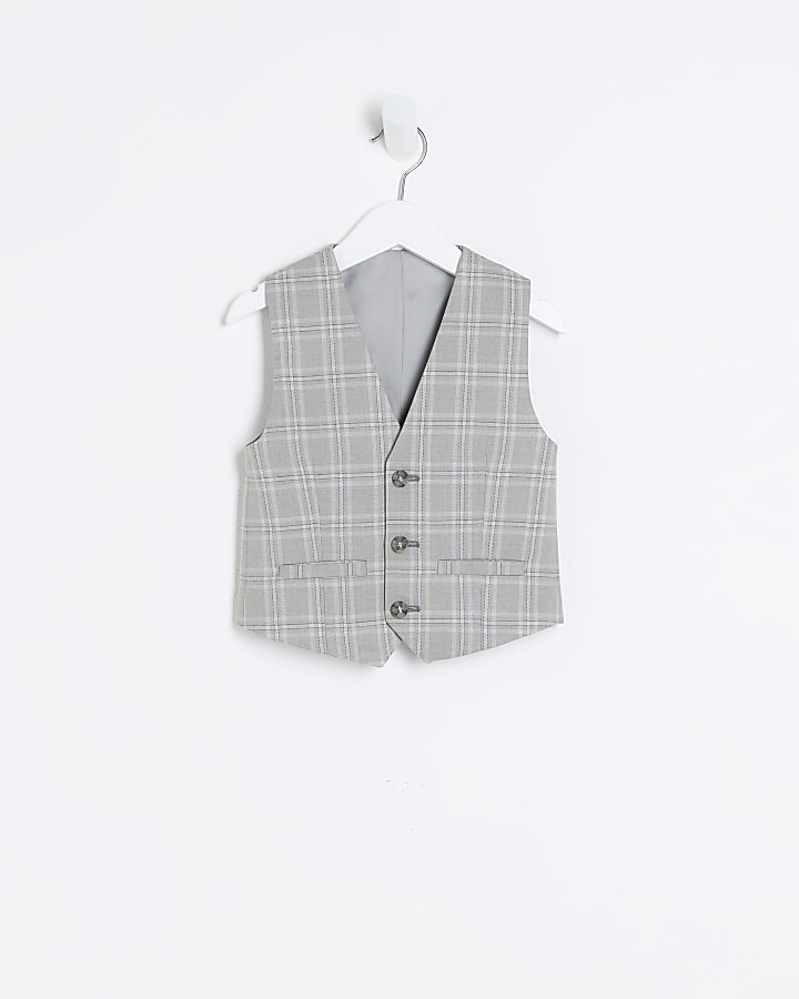 Mini boys grey check waistcoat