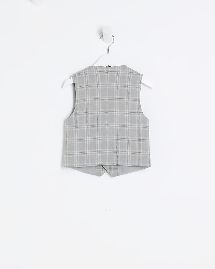 Mini boys grey check waistcoat