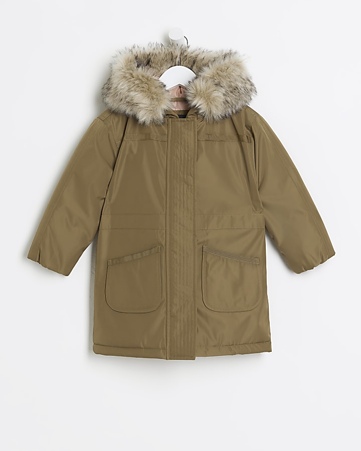 Girls khaki parka coat on sale