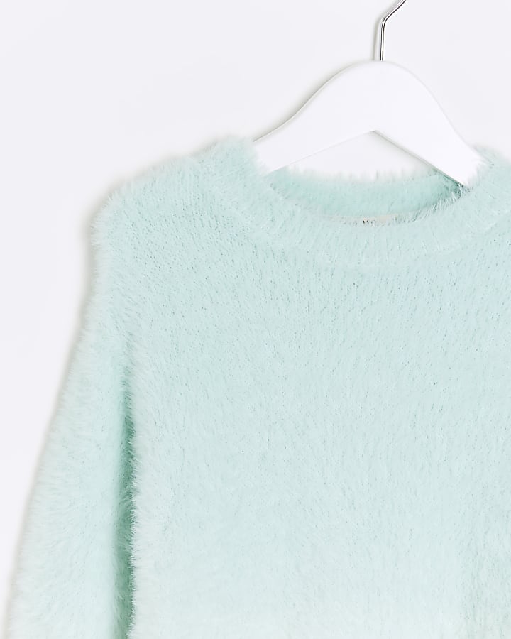 Mini girls green ombre fluffy jumper