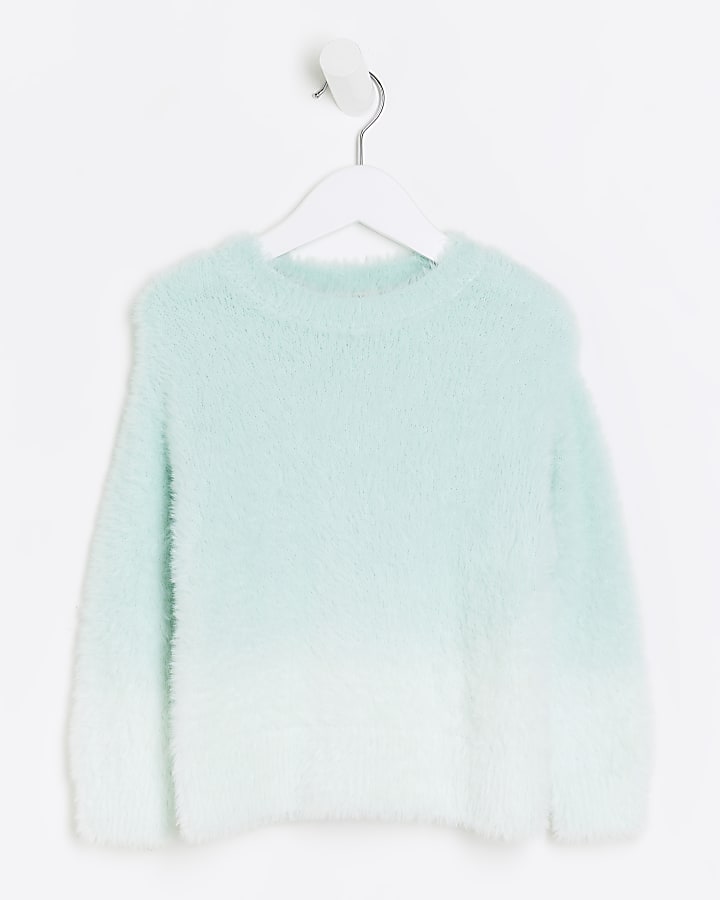 Mini girls green ombre fluffy jumper