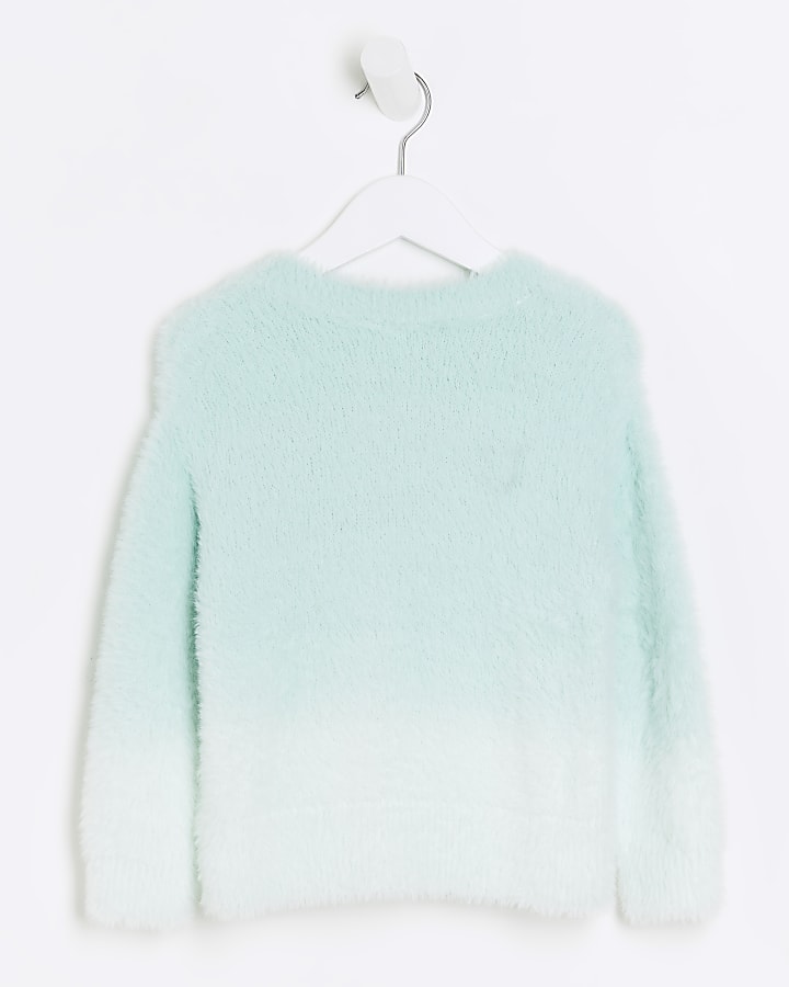 Mini girls green ombre fluffy jumper