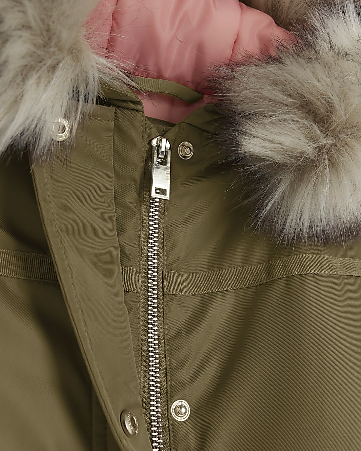 Girls khaki hooded parka coat