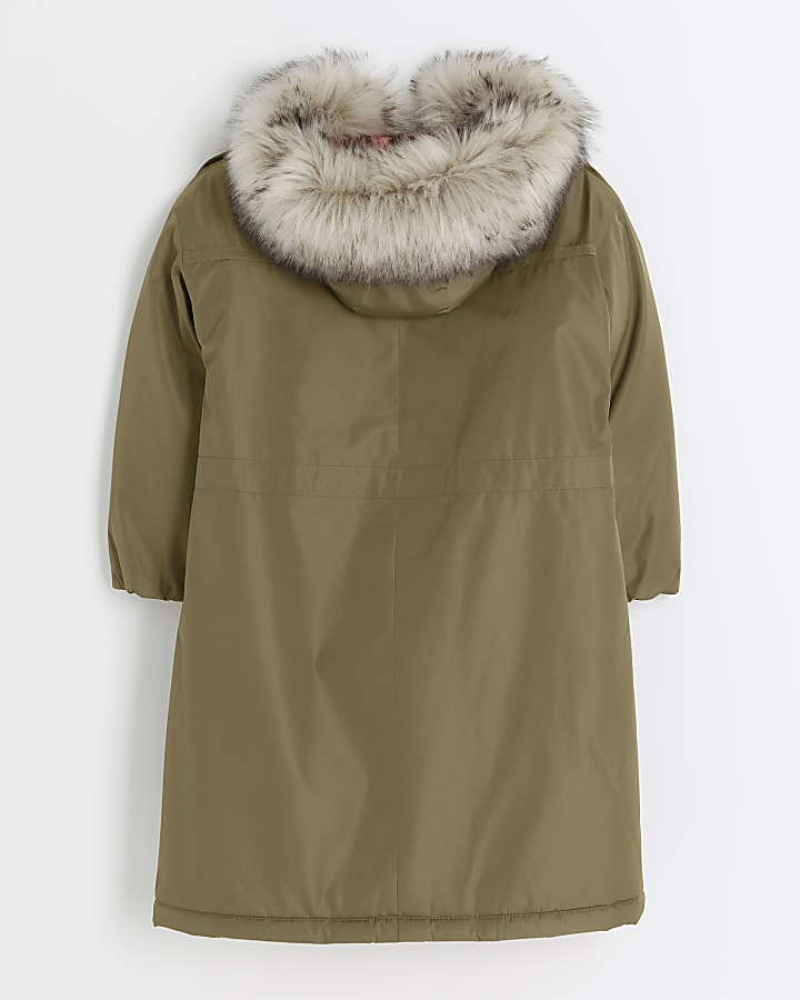 Girls khaki hooded parka coat