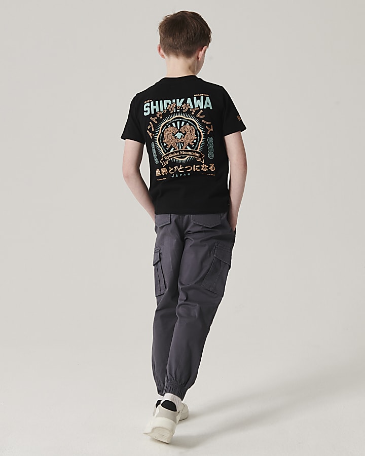 Boys grey cuffed cargo trousers