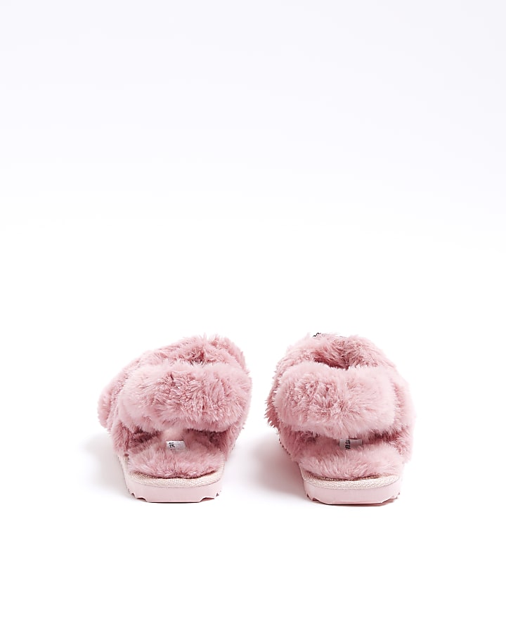 Girls pink faux fur lips slippers