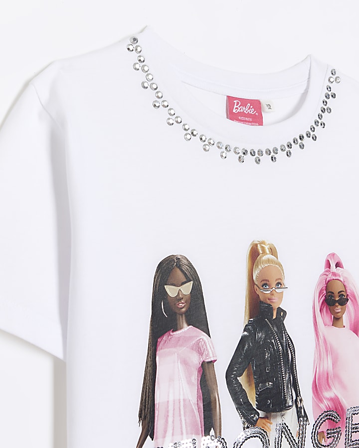 Girls white RI x Barbie embellished t-shirt