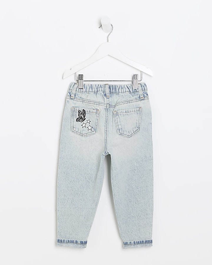 Mini girls blue graffiti mom jeans