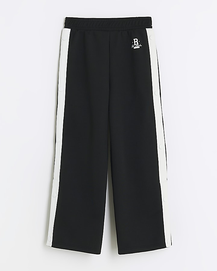 Girls black side popper joggers