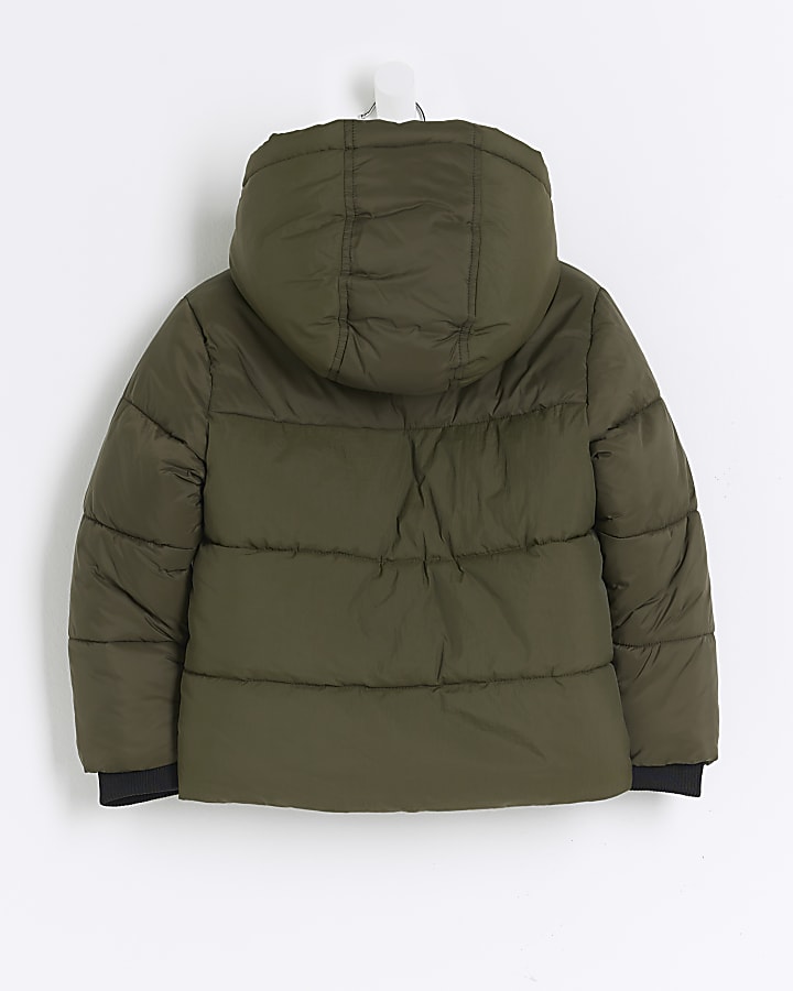 Mini boys khaki borg trim puffer coat