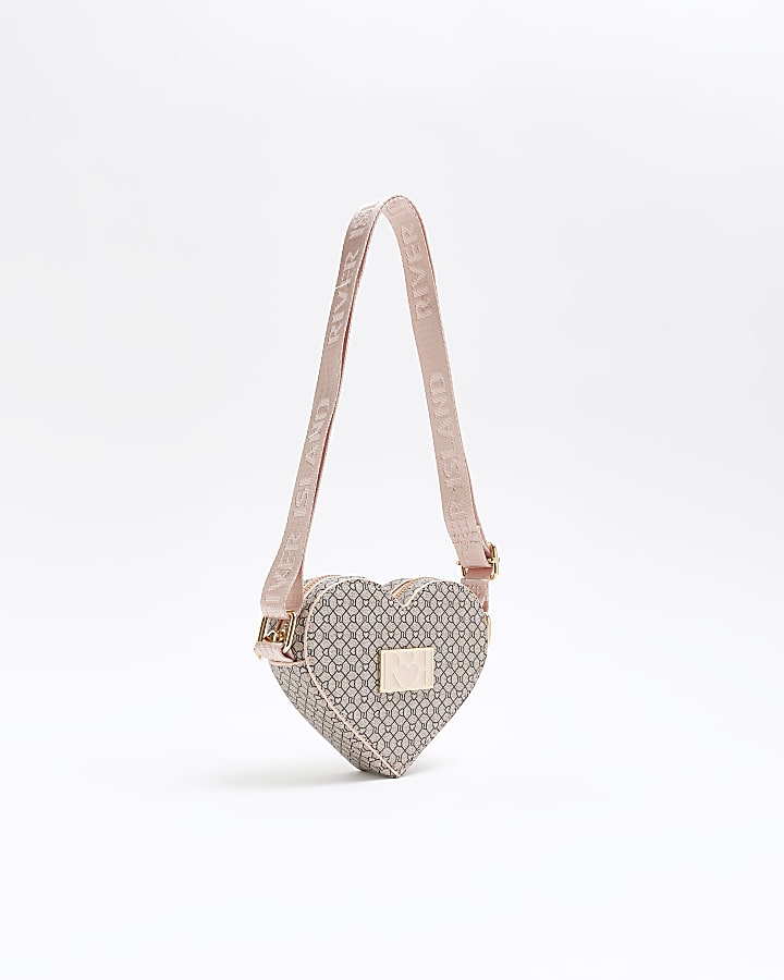 Girls brown RI monogram heart cross body bag