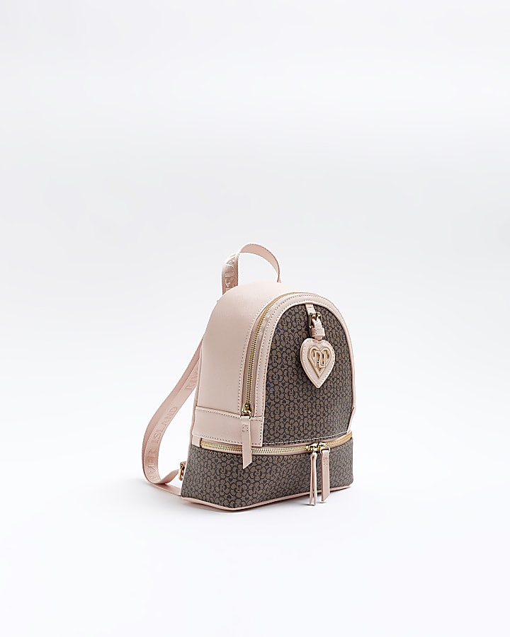 Girls brown RI floral monogram backpack