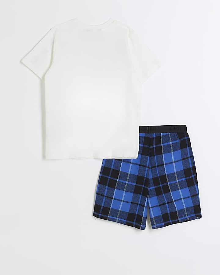 Boys blue graphic check pyjama set