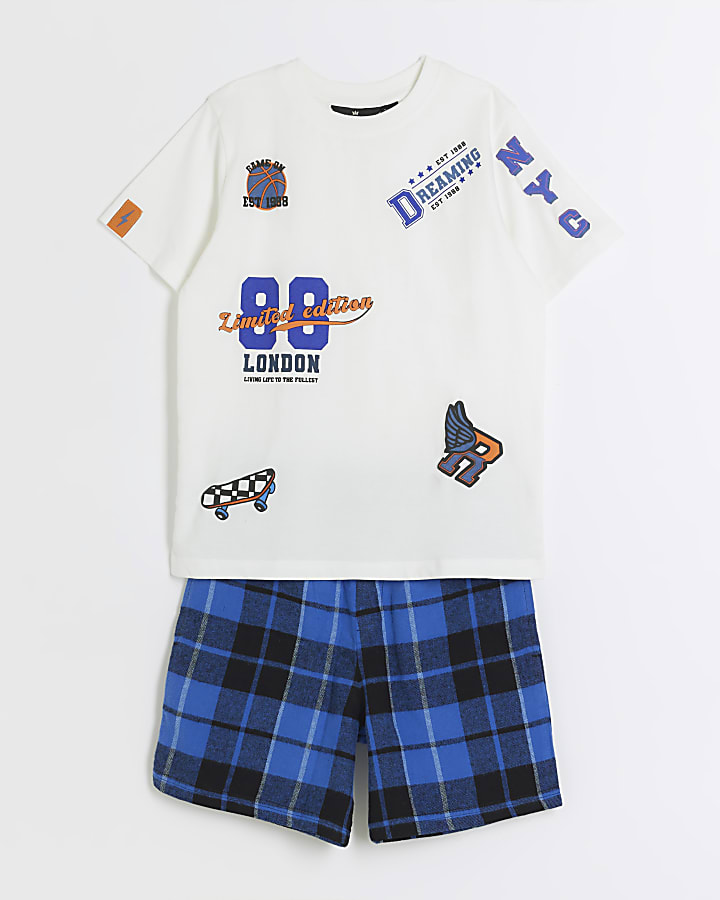 Boys blue graphic check pyjama set