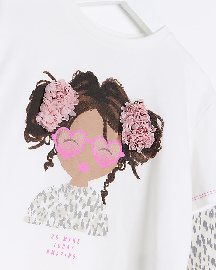 Mini girls ecru print t-shirt and shorts set