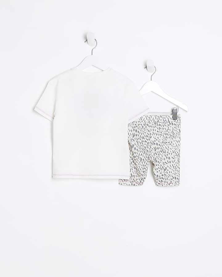 Mini girls ecru print t-shirt and shorts set