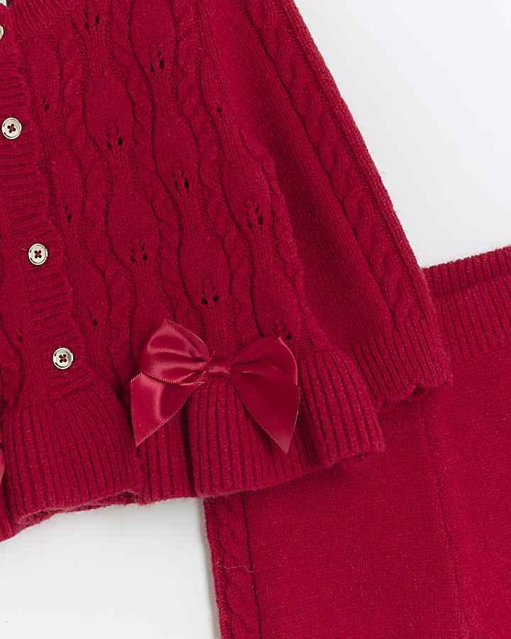 Baby girls red cable knit cardigan set