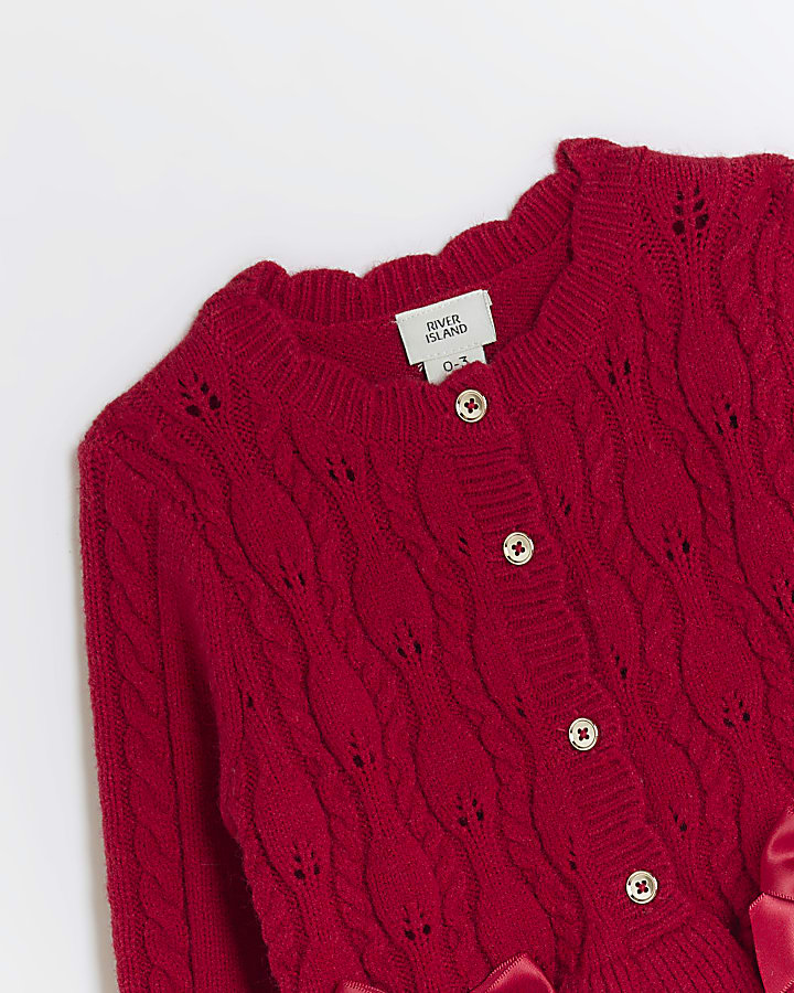 Baby girls red cable knit cardigan set