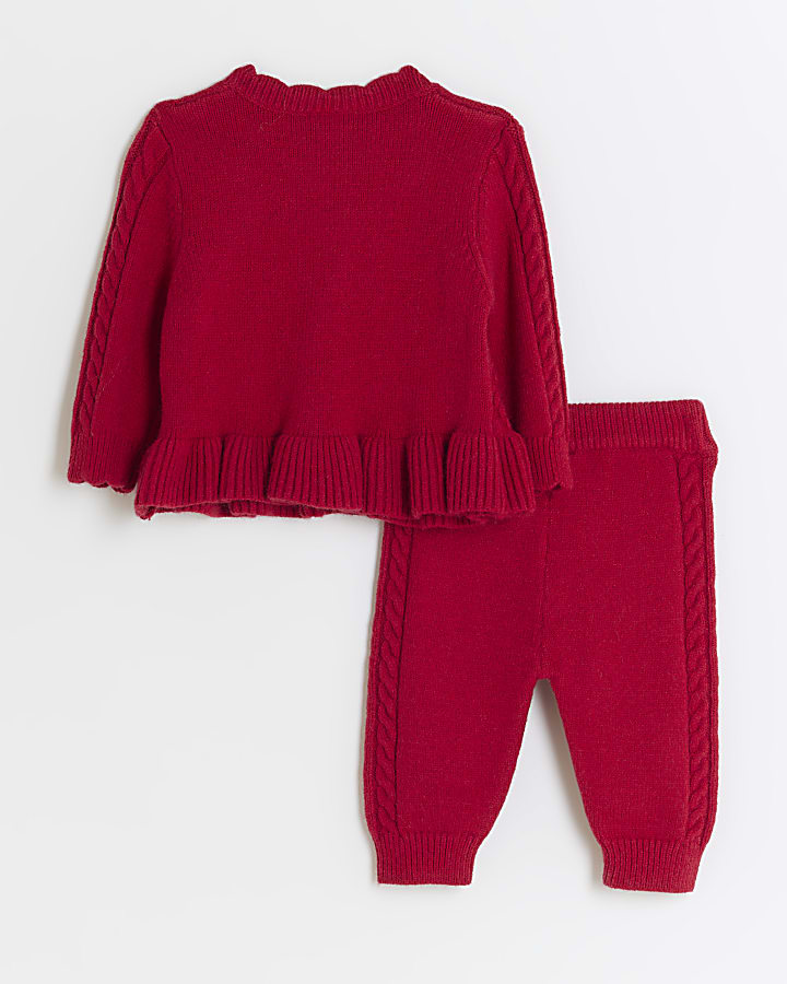 Baby girls red cable knit cardigan set