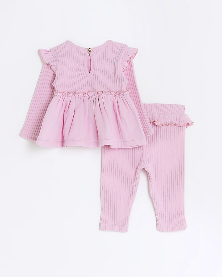 Baby girls pink ribbed peplum outfit