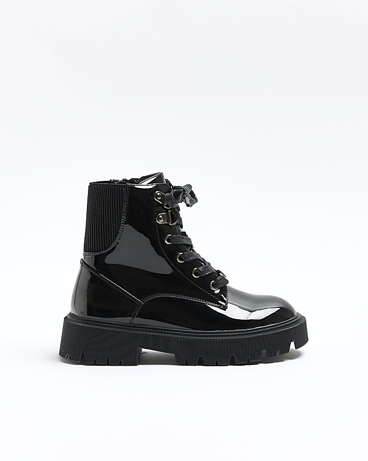 Black patent boots river island hotsell