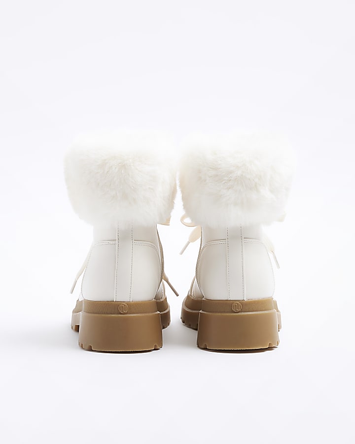 Girls Cream Wide Fit Faux Fur Hiker Boots