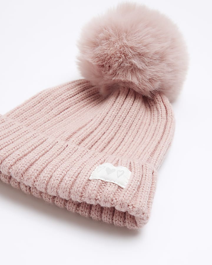 Baby girls pink pom pom beanie hat