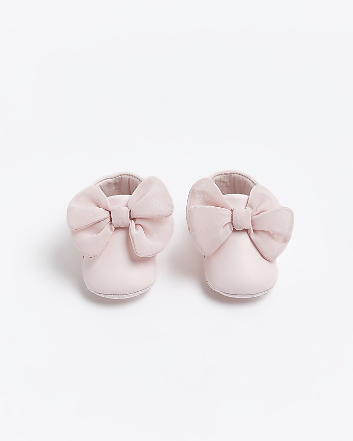 Baby girls pink bow booties