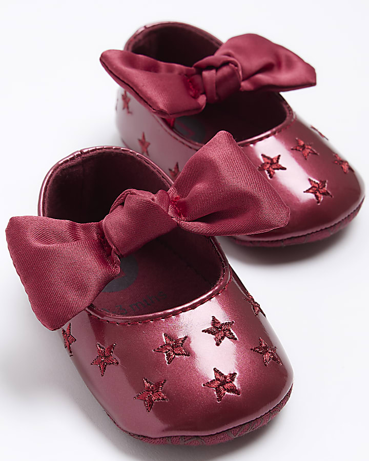 Baby girls red patent bow ballet shoes