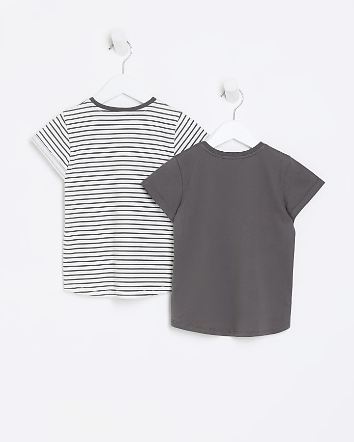 Mini girls cream stripe t-shirt 2 pack