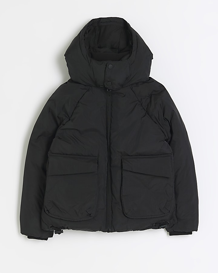 Boys black hooded puffer jacket