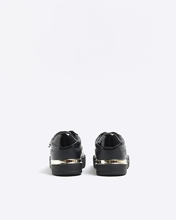 Girls black patent croc embossed trainers
