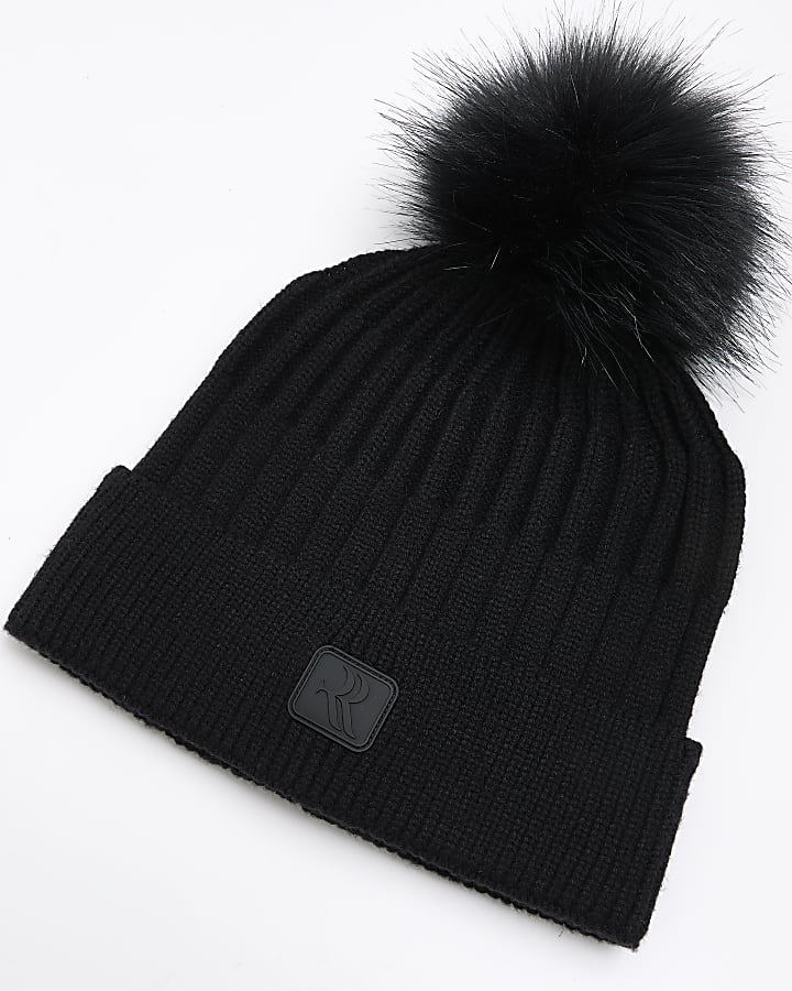 Black Pom Pom Beanie Hat