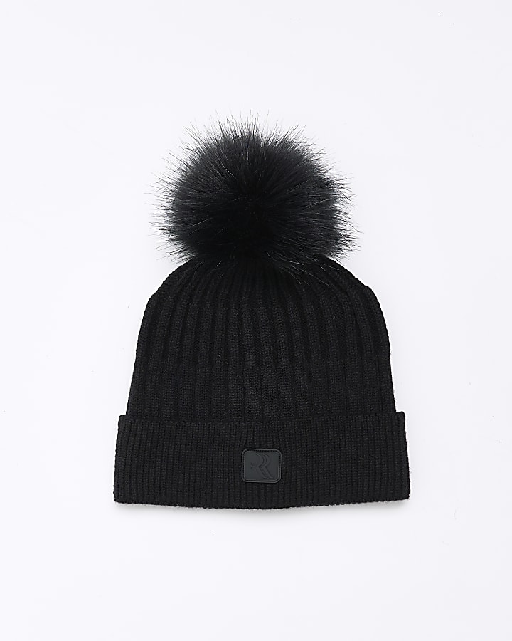 Black Pom Pom Beanie Hat