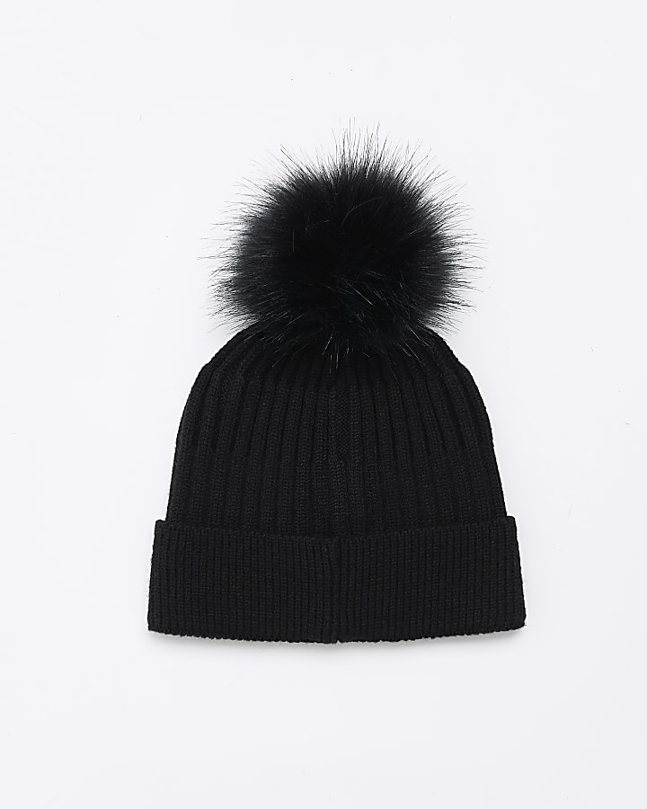 Black Pom Pom Beanie Hat