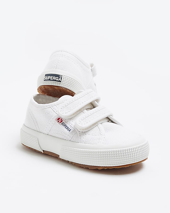 Mini boys white Superga double strap trainers