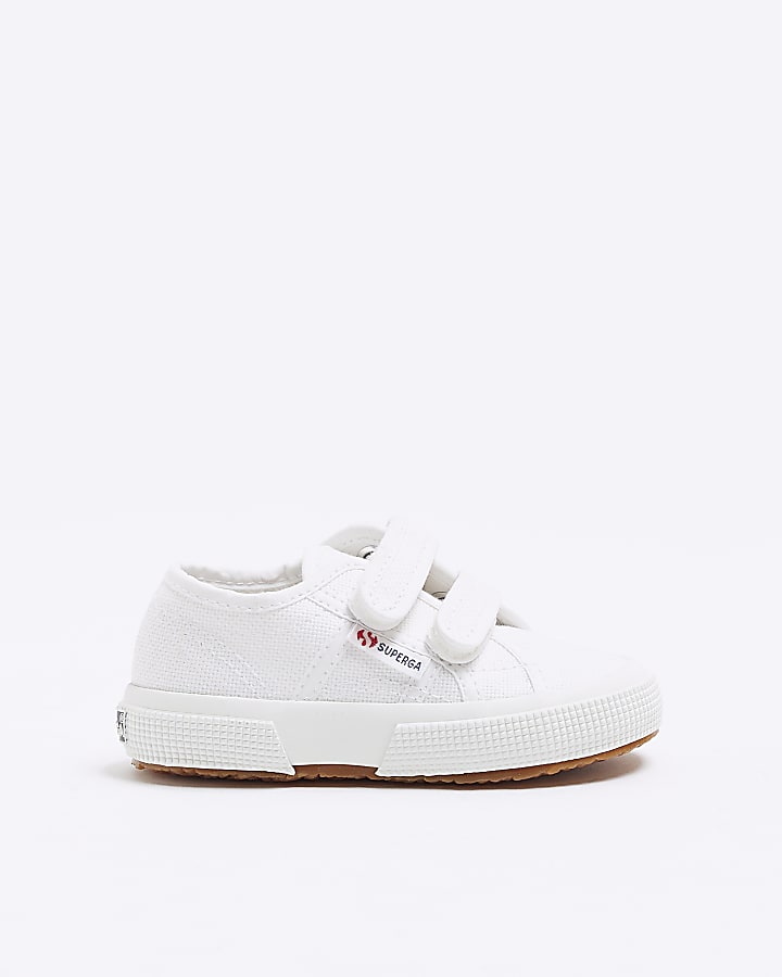 Mini boys white Superga double strap trainers