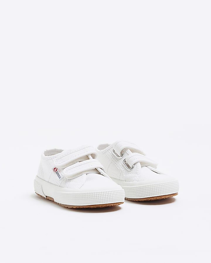 Mini boys white Superga double strap trainers